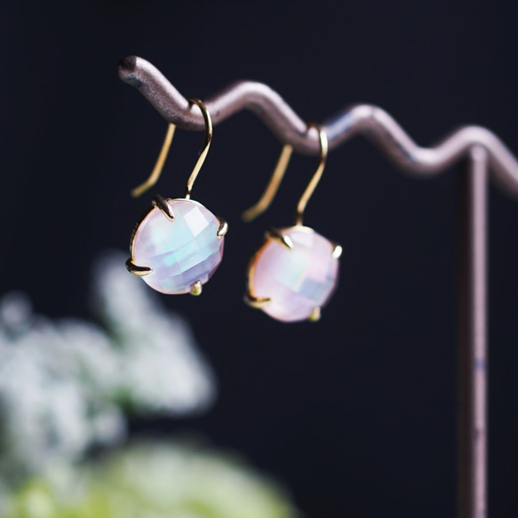 Silver925 K18gold coating pierced earring with Pink shell 第10張的照片