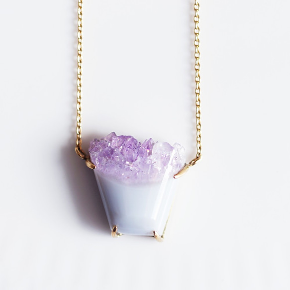 K18 50cm Necklace with Amethyst on Agate 第1張的照片