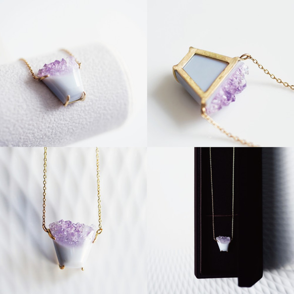 K18 50cm Necklace with Amethyst on Agate 第4張的照片