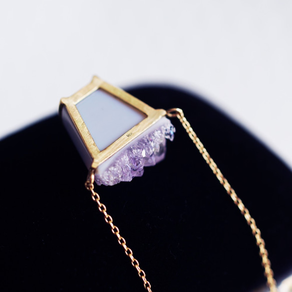 K18 50cm Necklace with Amethyst on Agate 第6張的照片