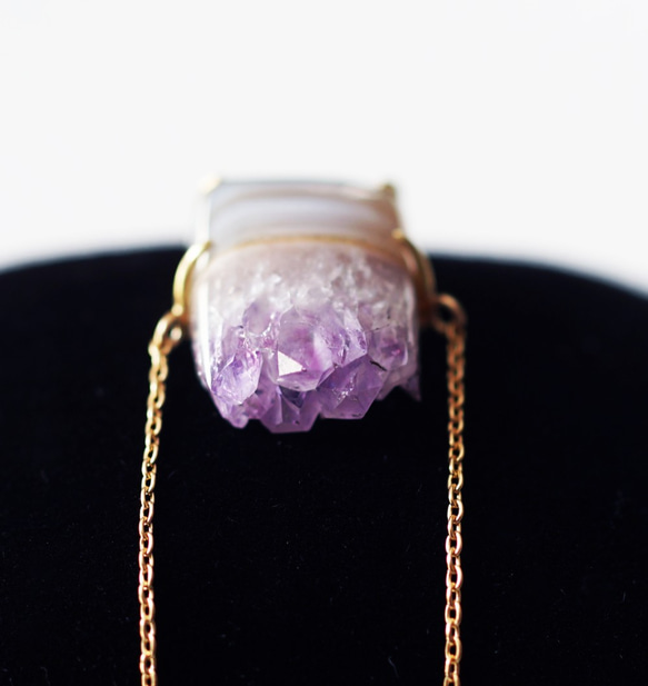 K18 50cm Necklace with Amethyst on Agate 第2張的照片