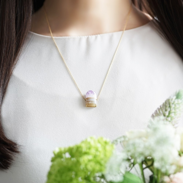 K18 50cm Necklace with Amethyst on Agate 第3張的照片