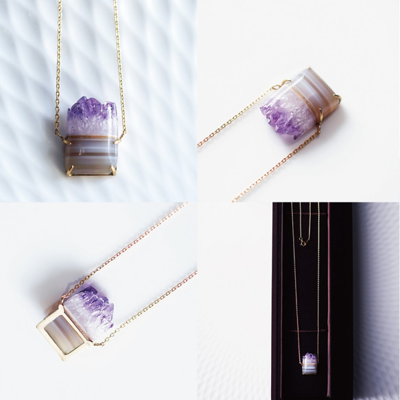 K18 50cm Necklace with Amethyst on Agate 第4張的照片