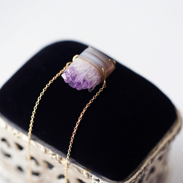 K18 50cm Necklace with Amethyst on Agate 第6張的照片