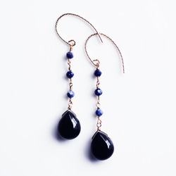 14KGF Pierced earring with quartz and sapphire 第1張的照片