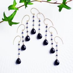 14KGF Pierced earring with quartz and sapphire 第2張的照片