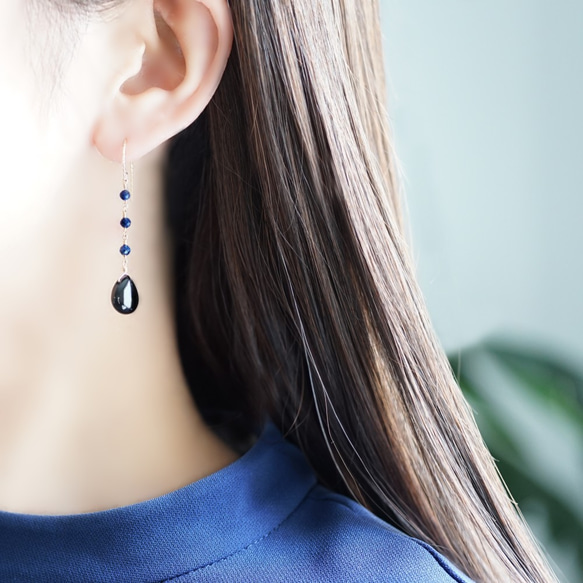 14KGF Pierced earring with quartz and sapphire 第3張的照片