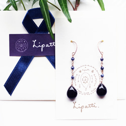 14KGF Pierced earring with quartz and sapphire 第6張的照片