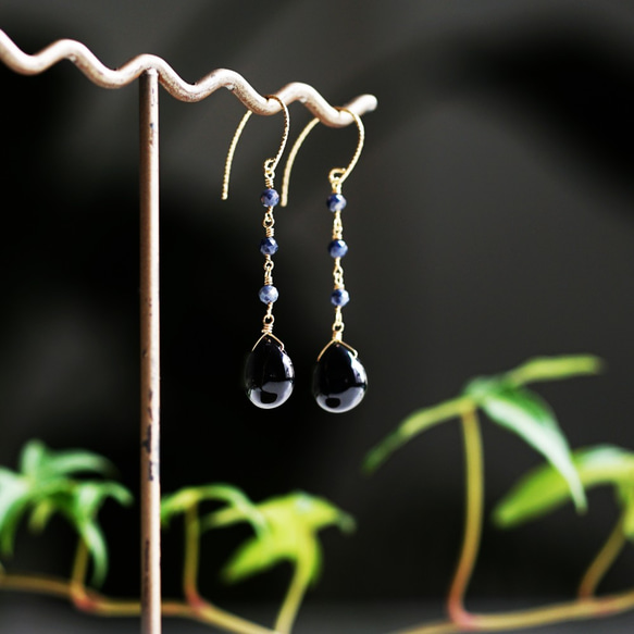 14KGF Pierced earring with quartz and sapphire 第7張的照片