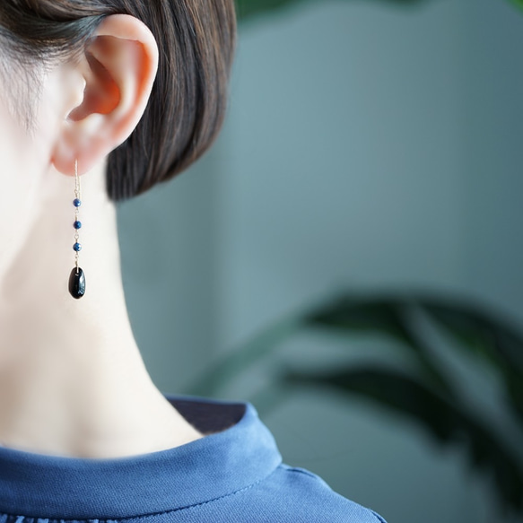 14KGF Pierced earring with quartz and sapphire 第8張的照片