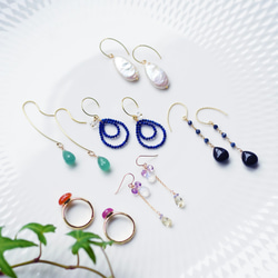 14KGF Pierced earring with quartz and sapphire 第9張的照片