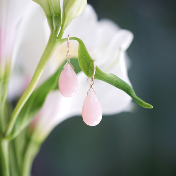 14KGF Pierced earring with Pink opal. 第8張的照片