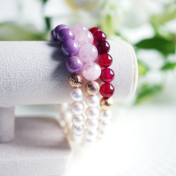 Fresh water pearl and fuchsia pink chalcedony 第9張的照片