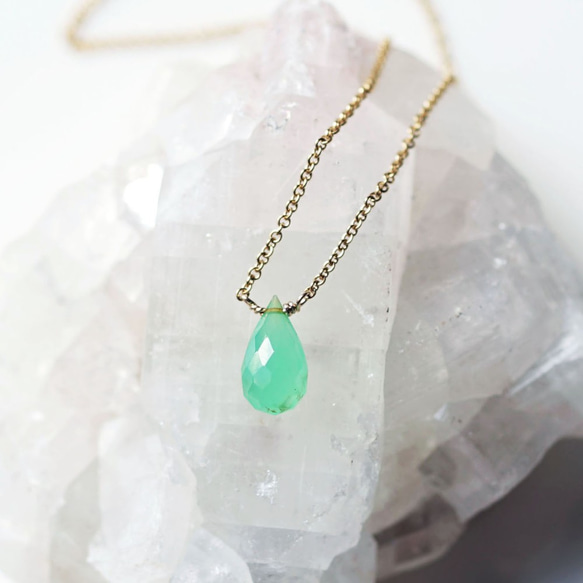 14KGF 40cm Necklace with Chrysoprase. 第2張的照片