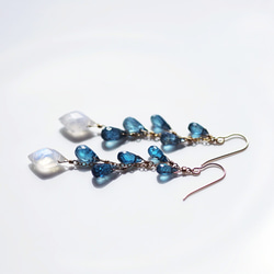 14KGF Pierced earring with Rainbow moonstone and Kyanite 第9張的照片