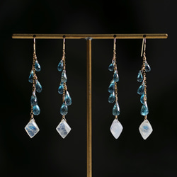 14KGF Pierced earring with Rainbow moonstone and Kyanite 第10張的照片