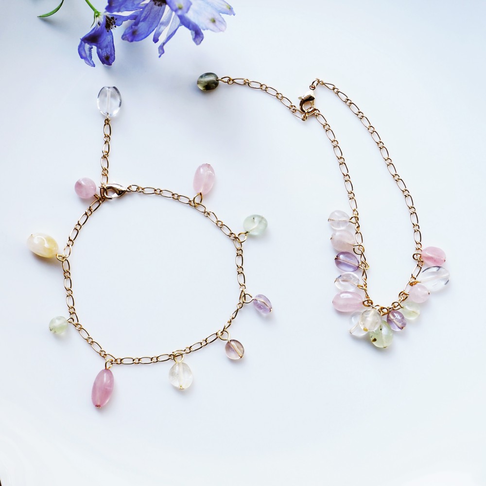 天然石　ハンドメイド　ブレスレット パール & クリスタル ハンドメイド ブレスレット 天然石 水晶