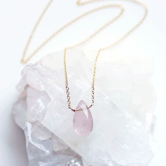 14KGF 40cm necklace with pink aquamarine/morganite 第3張的照片