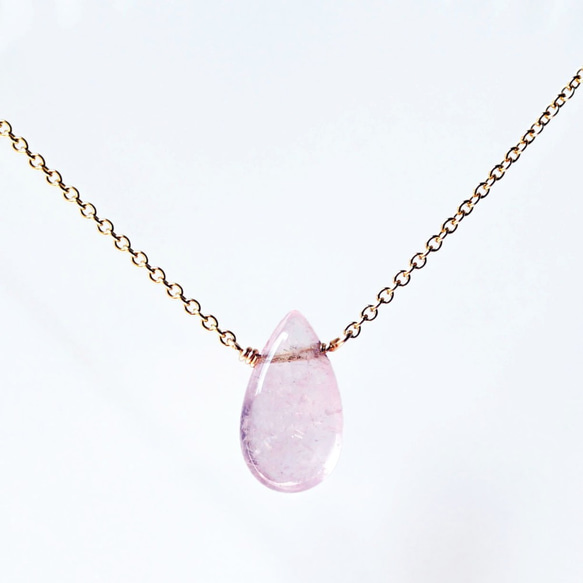 14KGF 40cm necklace with pink aquamarine/morganite 第7張的照片