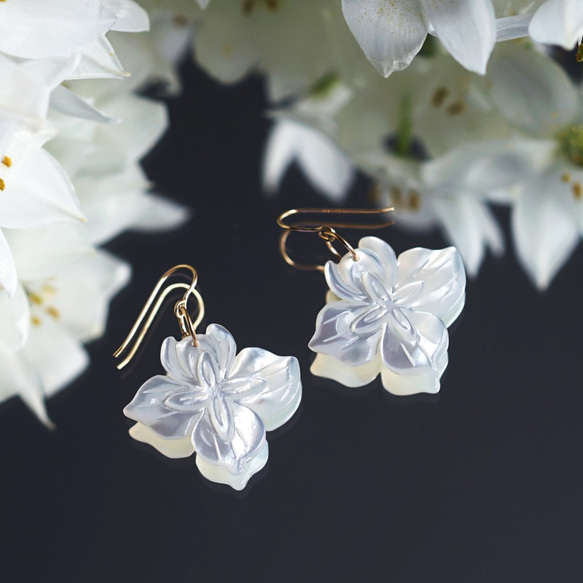 14KGF pierced earring with white shell. 第7張的照片