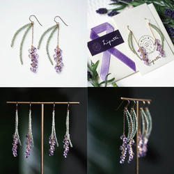 14KGF pierced earring with Amethyst and Green Apatite 第4張的照片