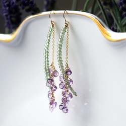 14KGF pierced earring with Amethyst and Green Apatite 第5張的照片
