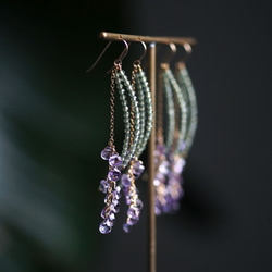 14KGF pierced earring with Amethyst and Green Apatite 第8張的照片