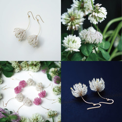 ☆白の天然石によるシロツメクサのピアス　～White clover   2枚目の画像