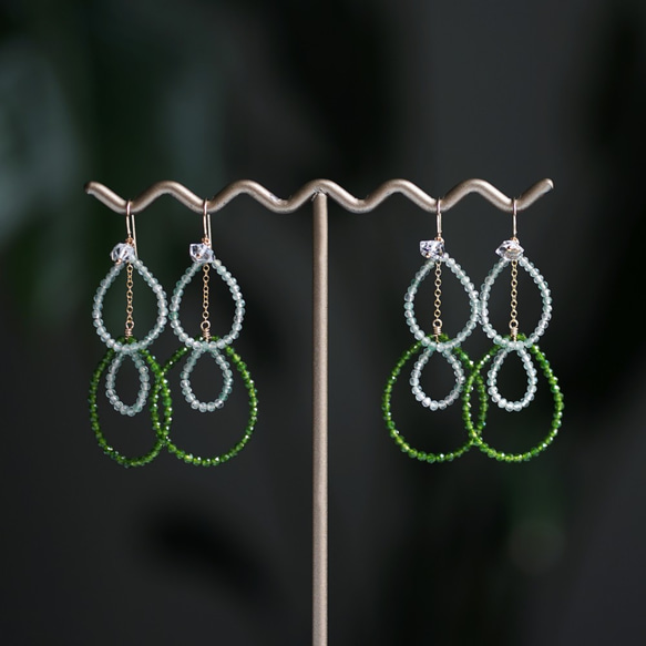 14KGF Pierced earring with Green quartz 第2張的照片