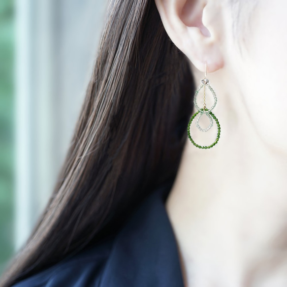 14KGF Pierced earring with Green quartz 第3張的照片