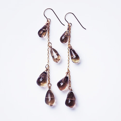 14KGF Pierced earring with Smokey quartz 第1張的照片