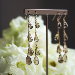 14KGF Pierced earring with Smokey quartz 第7張的照片