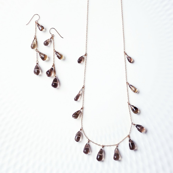 14KGF Pierced earring with Smokey quartz 第10張的照片