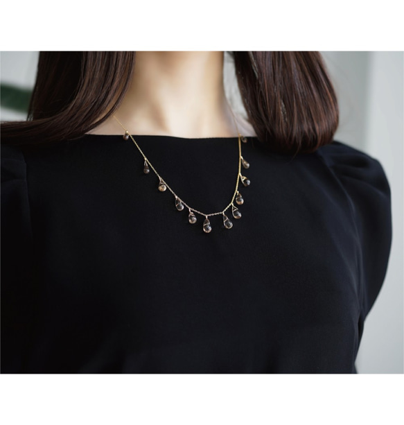 14KGF 50cm Necklace with Smokey quartz 第3張的照片