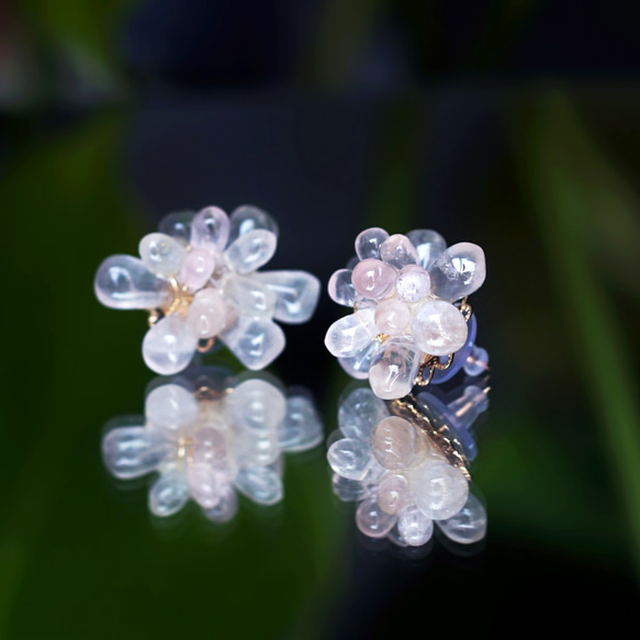 Lotus flower 14KGF pierced earring with Rose quartz 第7張的照片