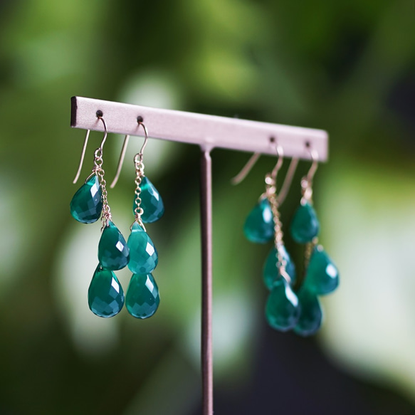 14KGF Pierced earring with green onyx 第5張的照片