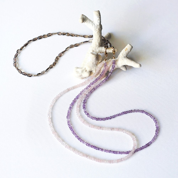 14KGF 45～90cm Necklace with Amethyst and quartz 第1張的照片