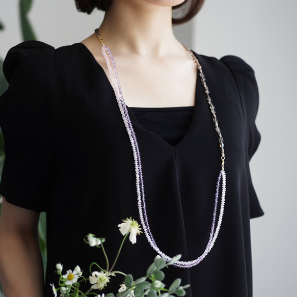 14KGF 45～90cm Necklace with Amethyst and quartz 第6張的照片