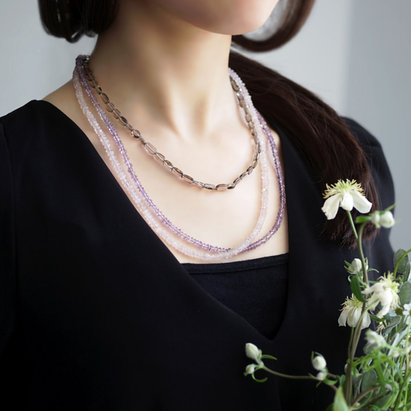 14KGF 45～90cm Necklace with Amethyst and quartz 第7張的照片