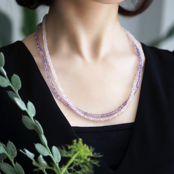 14KGF 45～90cm Necklace with Amethyst and quartz 第8張的照片