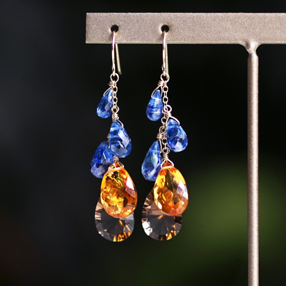 14KGF Pierced earring with Kyanite/SmokeyQuartz/Citrine 第6張的照片