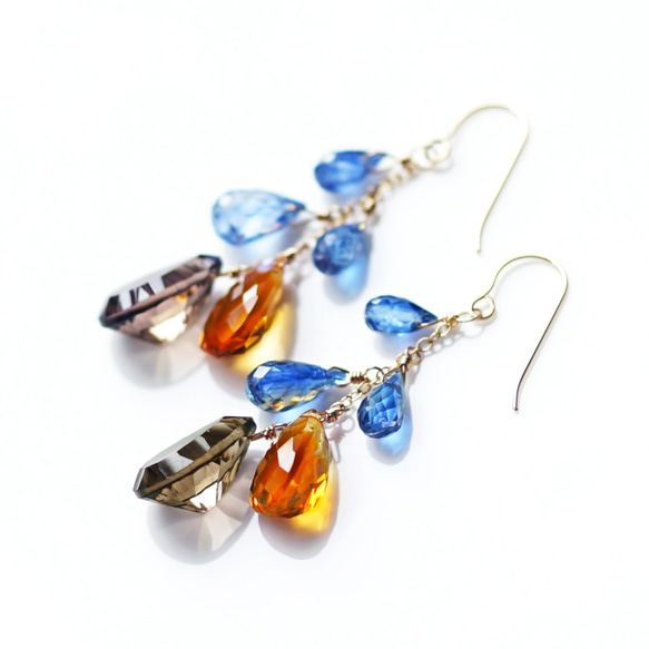 14KGF Pierced earring with Kyanite/SmokeyQuartz/Citrine 第7張的照片