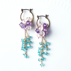 Titanium Pierced earring with Amethyst/RoseQuartz/Apatite 第4張的照片