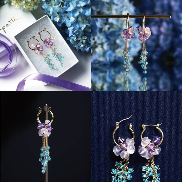 Titanium Pierced earring with Amethyst/RoseQuartz/Apatite 第5張的照片