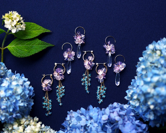 Titanium Pierced earring with Amethyst/RoseQuartz/Apatite 第6張的照片