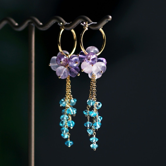 Titanium Pierced earring with Amethyst/RoseQuartz/Apatite 第9張的照片