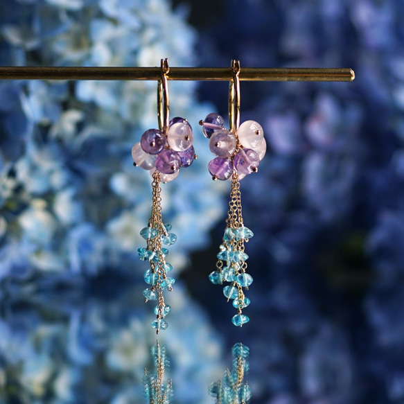 Titanium Pierced earring with Amethyst/RoseQuartz/Apatite 第10張的照片