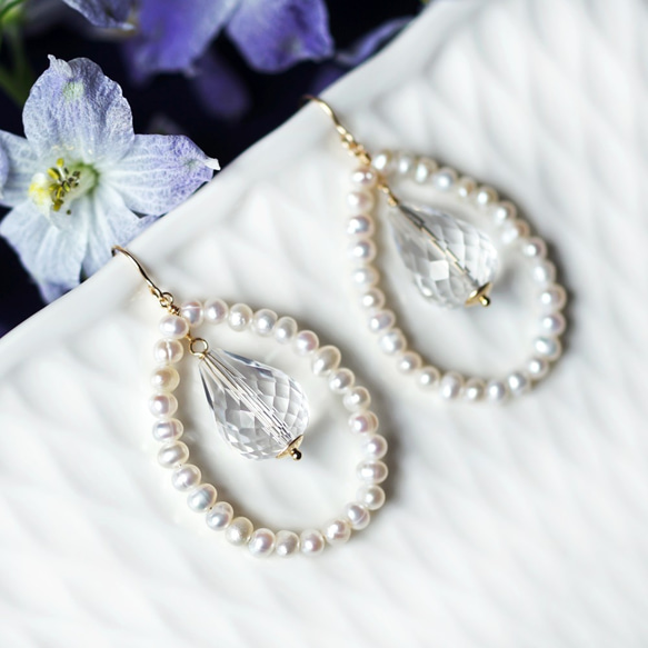 ☆珍珠和水晶鉤針編織花邊〜貝諾石 第7張的照片