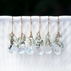 14KGF Pierced earring with rainbow moonstone/green amethyst 第2張的照片