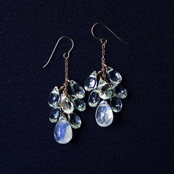 14KGF Pierced earring with rainbow moonstone/green amethyst 第6張的照片